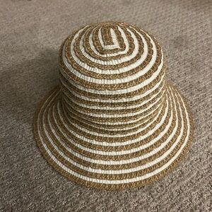 Eric Javits Tan and White Striped Hat
